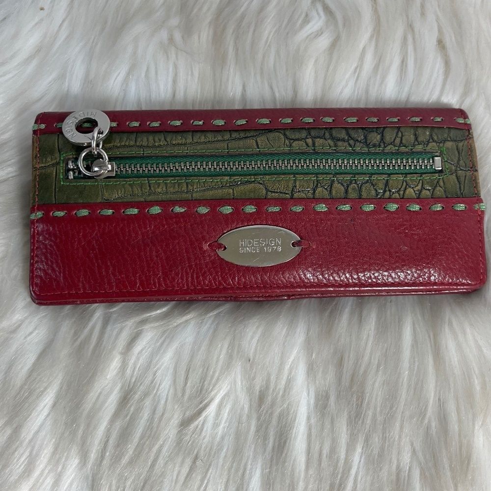 Hidesign Imported Leather Clutch Billfold Red/Green Wallet